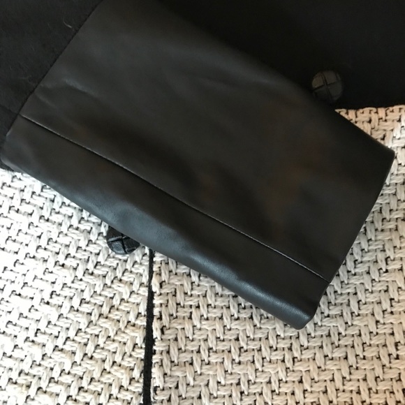 Black and White Pea Coat with Leather Detail - Picture 3 of 3